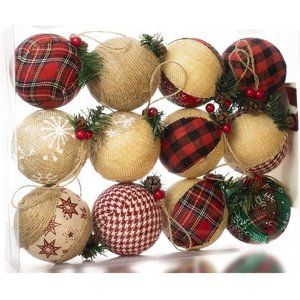 NEW Christmas Burlap Farmhouse Christmas Ornaments NWT 12 pcs‎